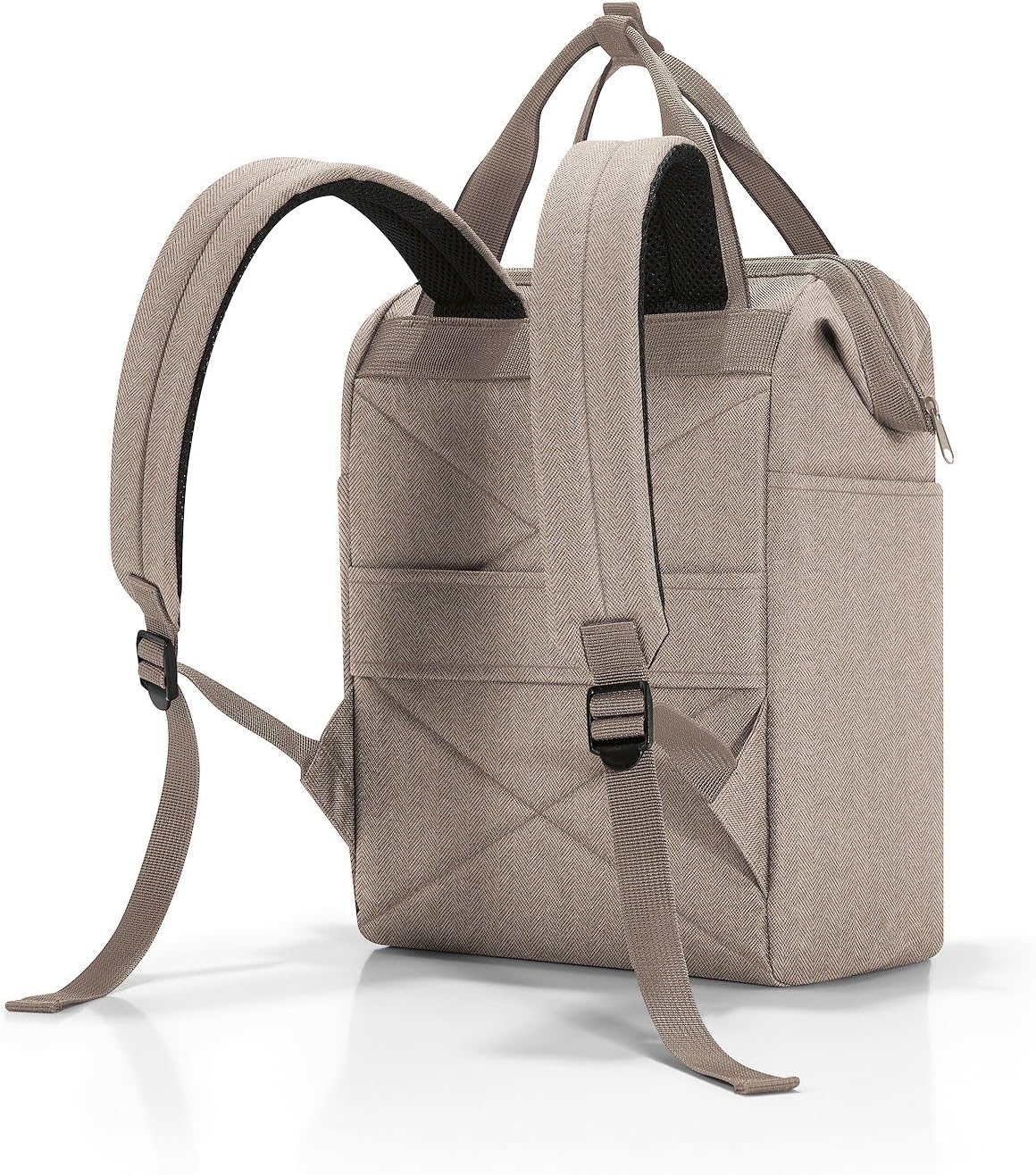 reisenthel Allrounder R Herringbone Mocha Backpack and Carry Bag in One with Pocket for Travel Trolleys