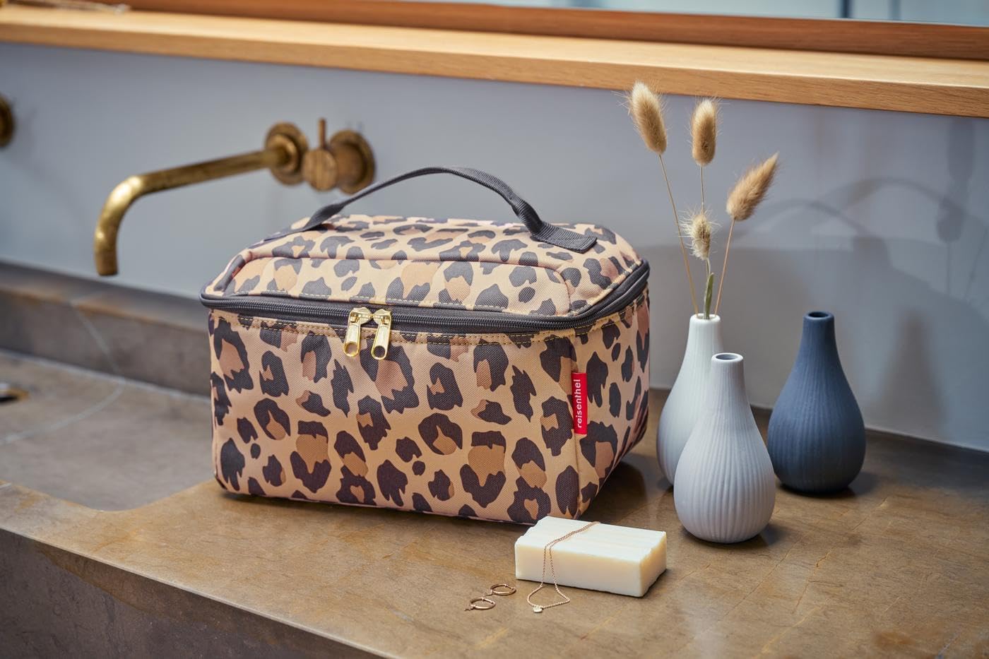 reisenthel beautycase glossy dots black - square toiletry bag, luggage organizer, cosmetic bag