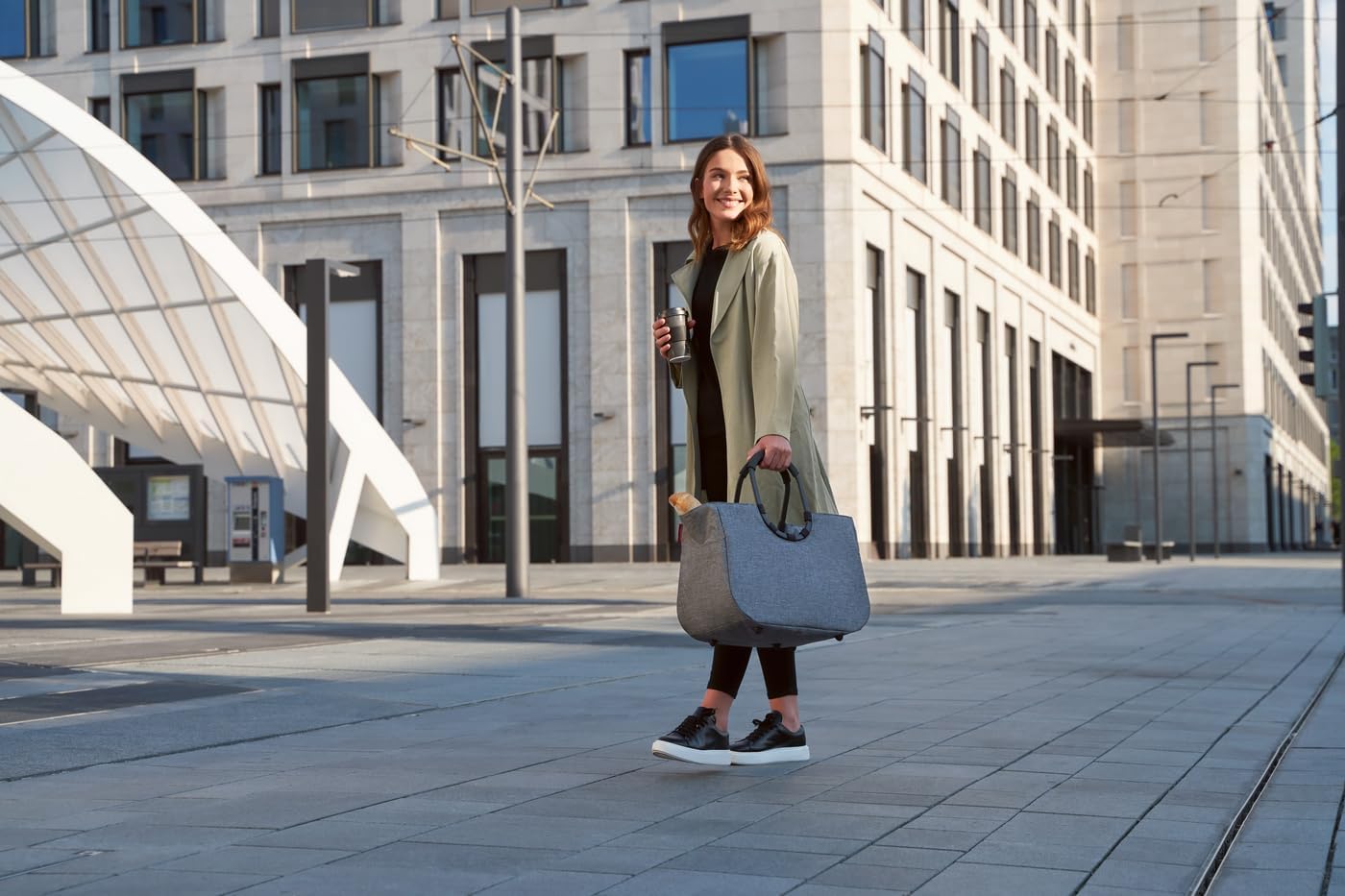 reisenthel Loopshopper L Frame Shoulder Bag Tote, Oversized Handbag for Shopping, Travel, and Commuting, Water-repellent, Twist Silver