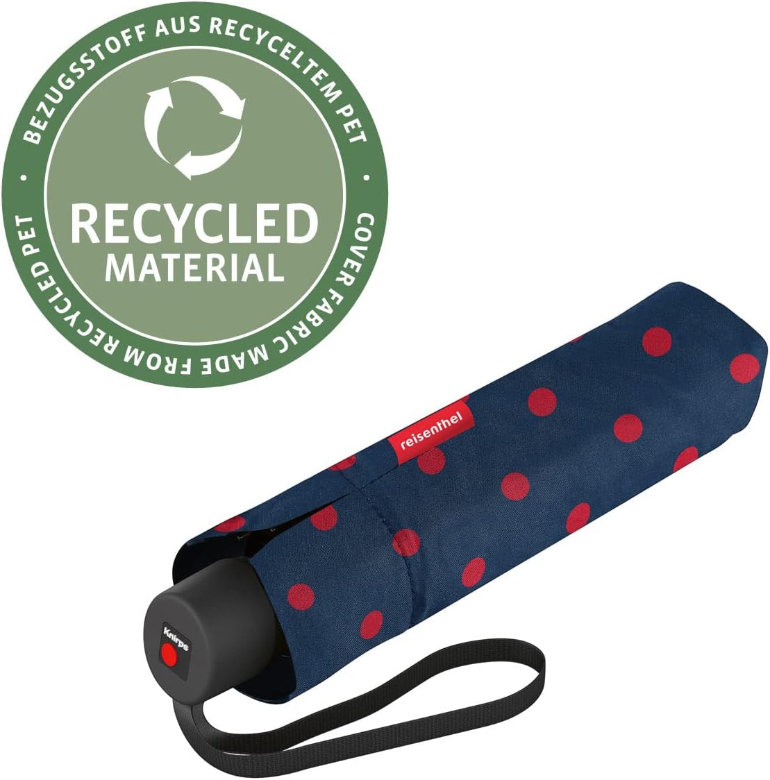 reisenthel Compact Travel Umbrella Pocket Classic, Windproof, Easy-Fit Carry Case, Lightweight and Durable, Mixed Dots Red