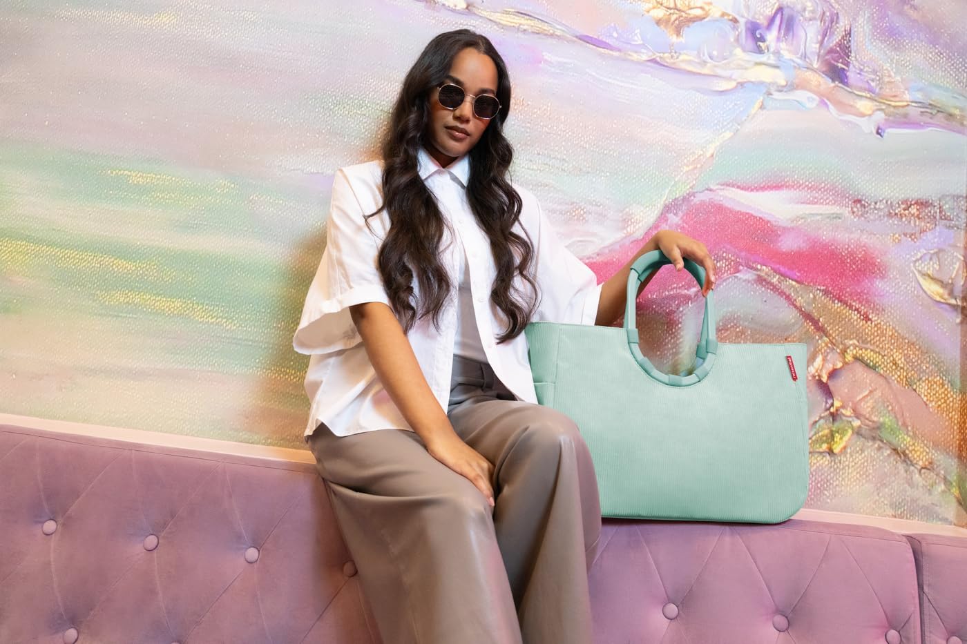 reisenthel Loopshopper L - Sturdy Bag with Practical Compartments Made from Recycled PET Bottles - Charming and Water-Repellent Design Gold, Mesh black., L