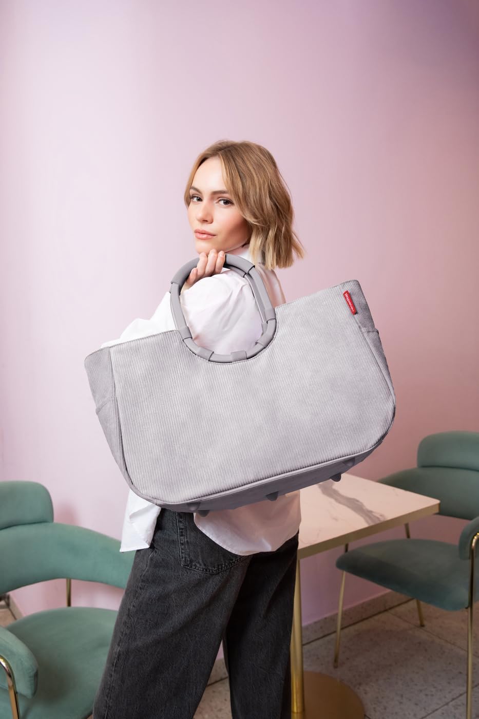 reisenthel Loopshopper L - Sturdy Bag with Practical Compartments Made from Recycled PET Bottles - Charming and Water-Repellent Design Gold, Mesh black., L