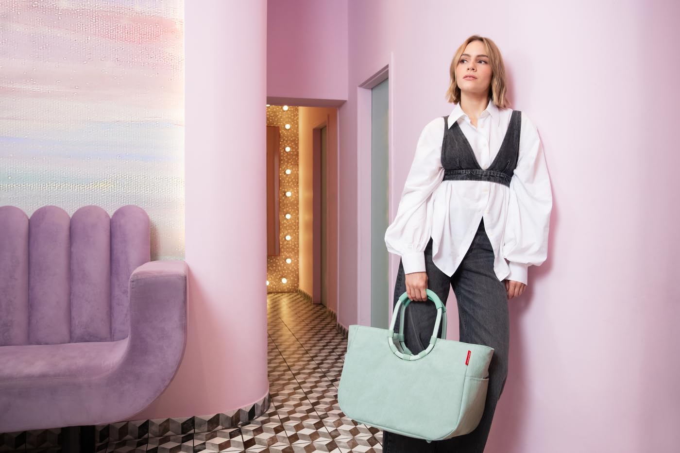 reisenthel Loopshopper L - Sturdy Bag with Practical Compartments Made from Recycled PET Bottles - Charming and Water-Repellent Design Gold, Mesh black., L