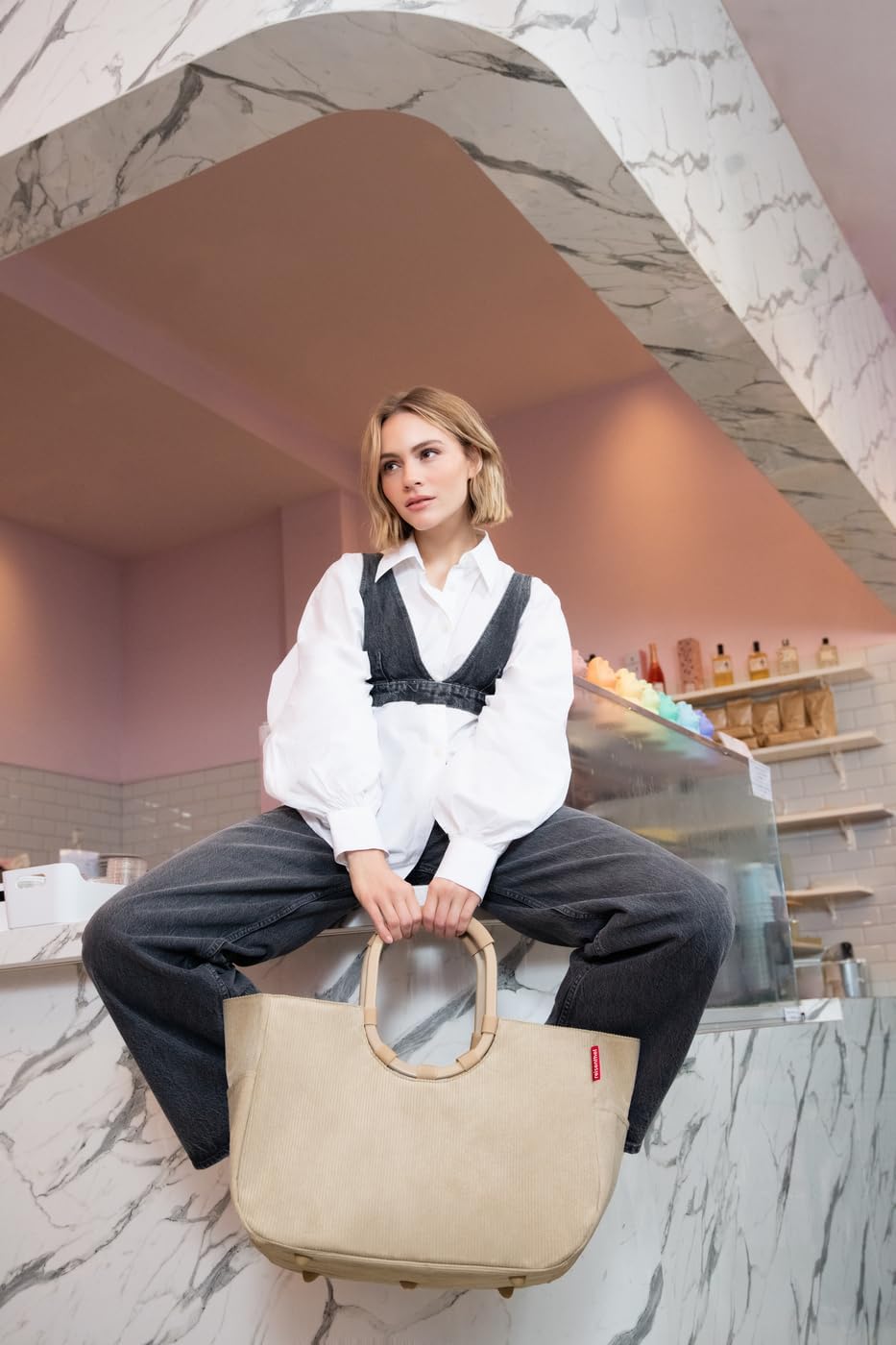 reisenthel Loopshopper L - Sturdy Bag with Practical Compartments Made from Recycled PET Bottles - Charming and Water-Repellent Design Gold, Mesh black., L