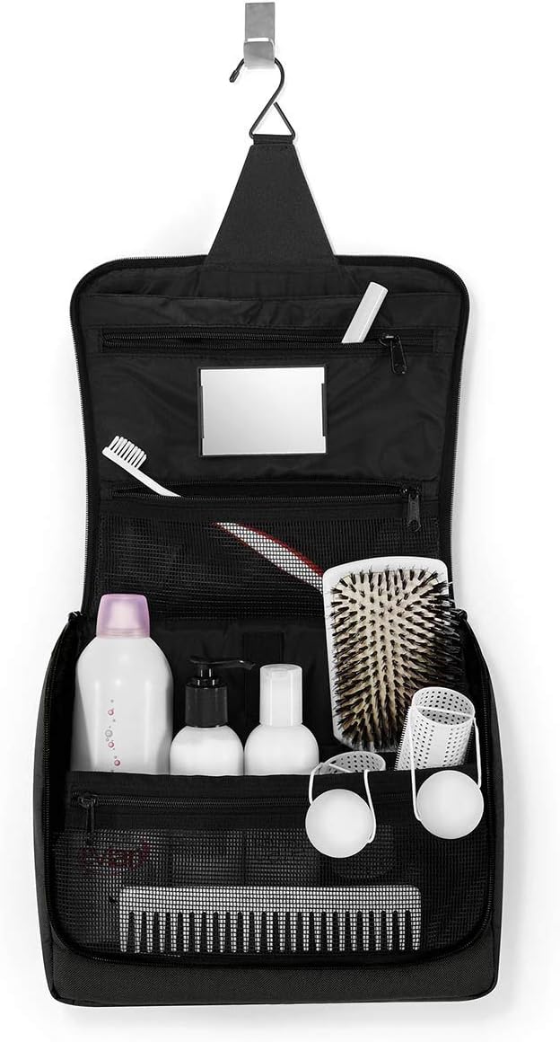 reisenthel Toiletbag XL Practical Toiletry Bag with Hook, Water-Repellent Material, Mesh black., 28 cm, Cosmetic bag