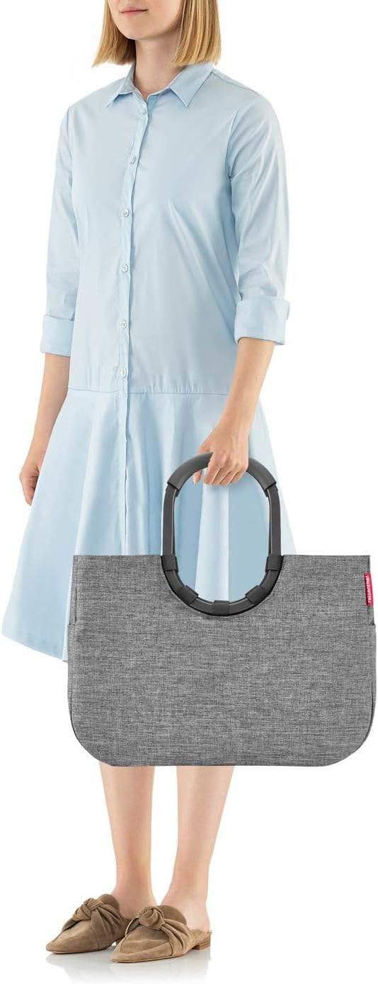 reisenthel Loopshopper L Frame Shoulder Bag Tote, Oversized Handbag for Shopping, Travel, and Commuting, Water-repellent, Twist Silver